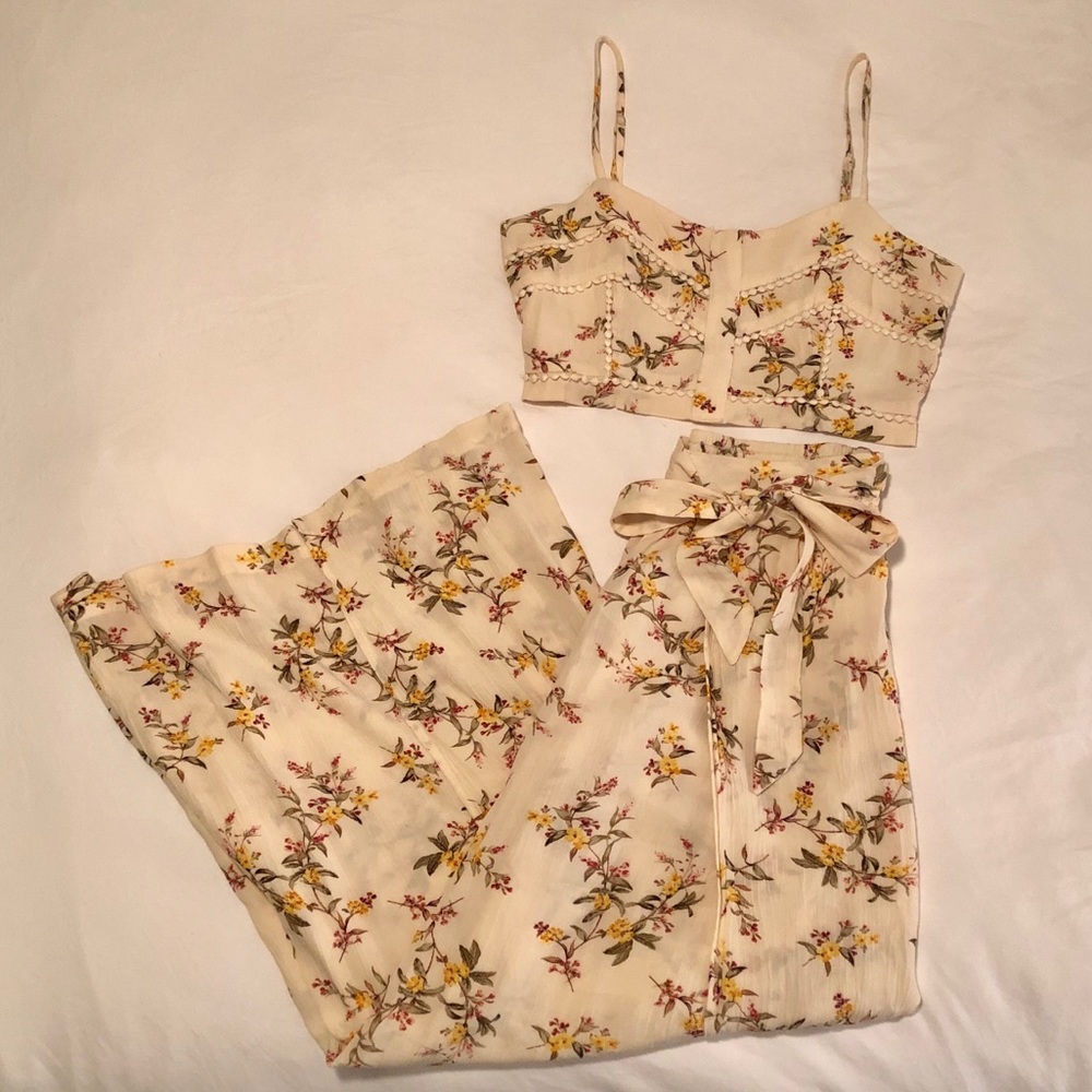 american eagle crop top and flowy pants set